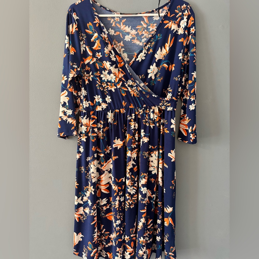 Maternity Dress Size L Blue and Orange by Renee C.